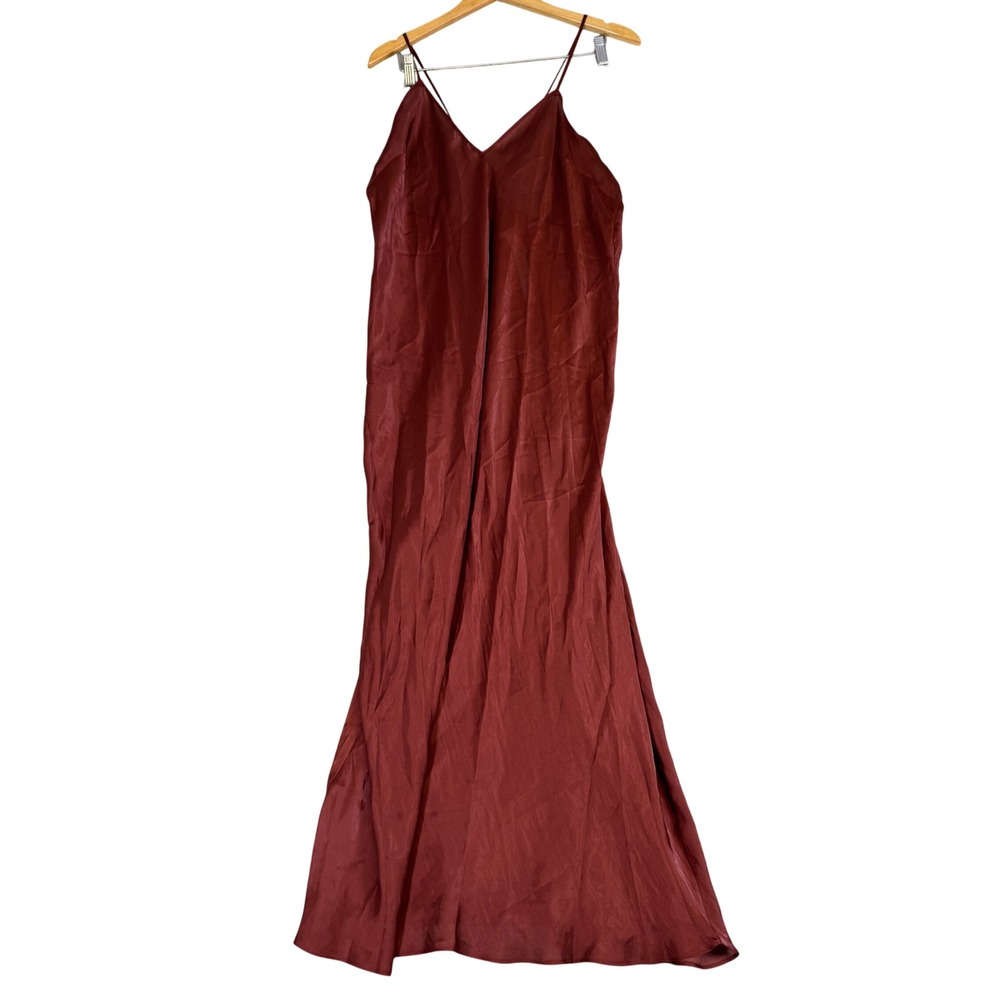 NWT Victorias Secret Mahogany Satin Maxi Slip Dress XL V-Neck Spaghetti Strap